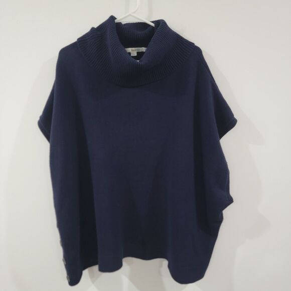 Boden Womens Poncho Sweater Turtleneck Size Medium Wool Blend Blue Oversized - Picture 1 of 7